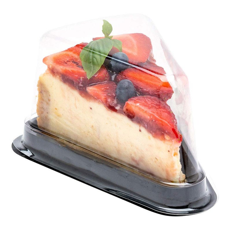 Restaurantware 5.5 x 4.1 x 3 Inch Cake Slice Containers 100 Disposable Individual Pie Slice Containers - With Clear Covers Triangle Black Plastic Pie Slice Boxes For Pastries or Cheesecakes - Image 1